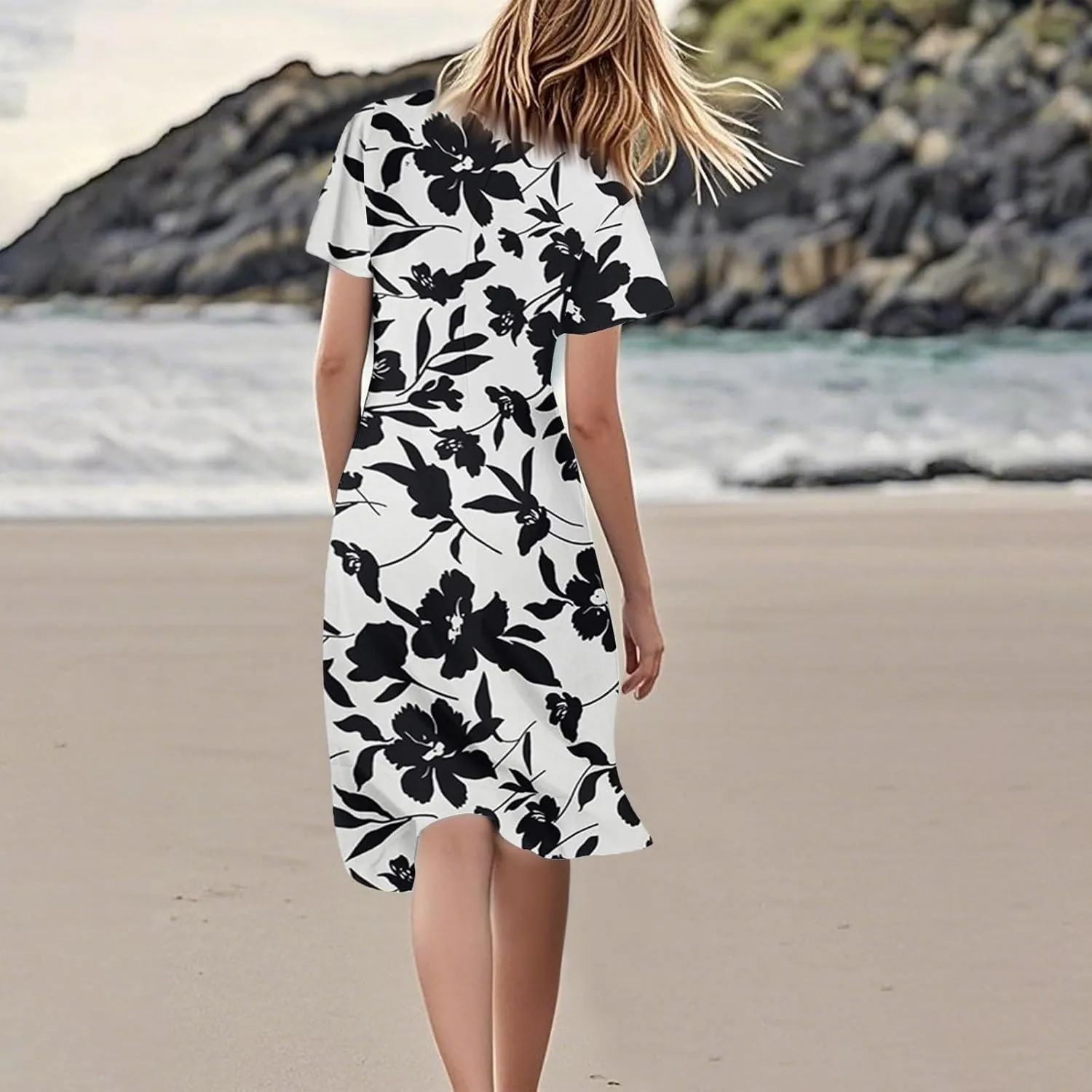 2025 Summer Dresses for Womencasualflowyelegant Wedding Dress Ruffle Short Sleeve Floral Dresses Midi Chiffon Dress