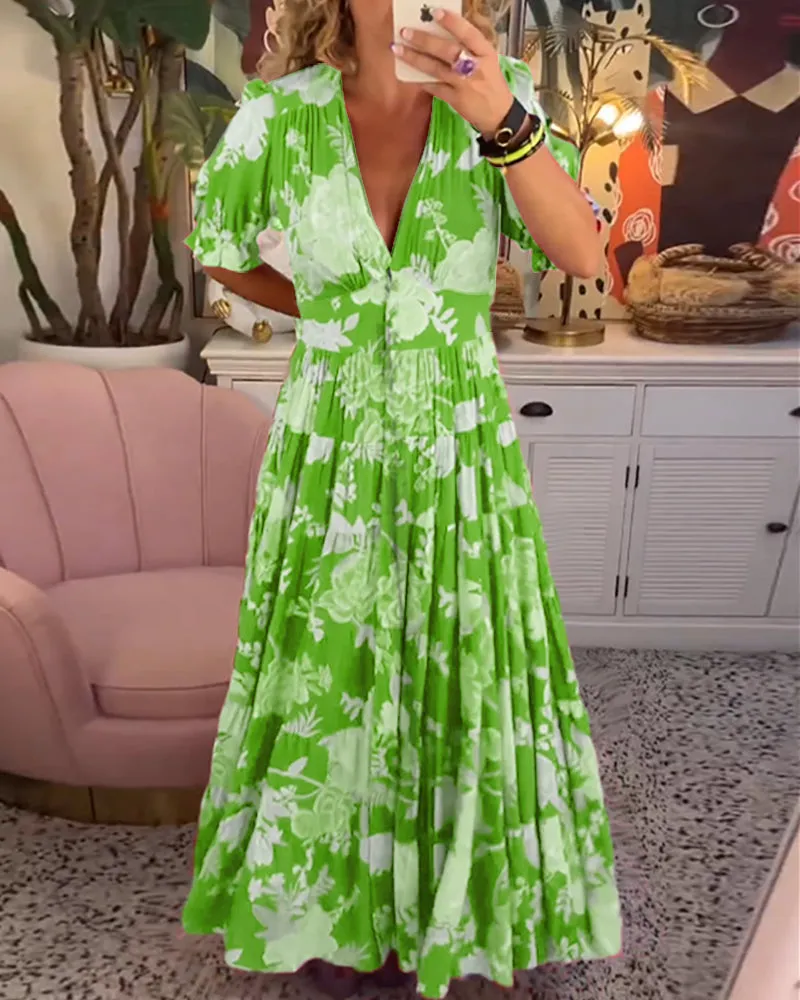 Amalia - Floral Print V-Neck Pocket Dress