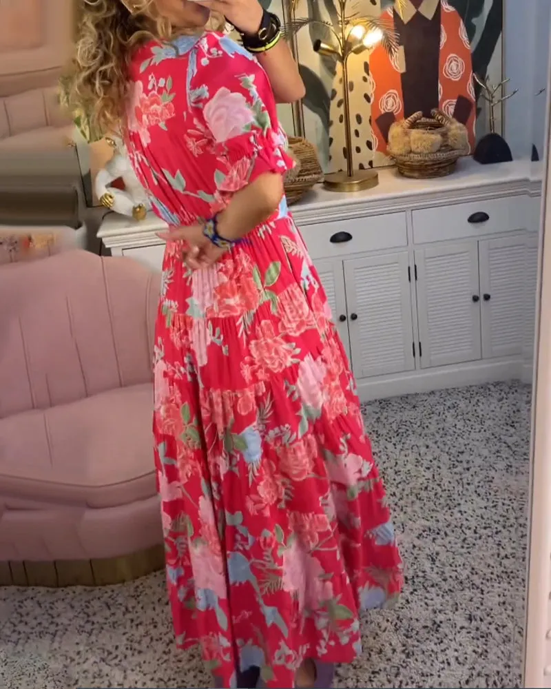 Amalia - Floral Print V-Neck Pocket Dress