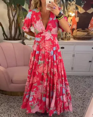 Amalia - Floral Print V-Neck Pocket Dress