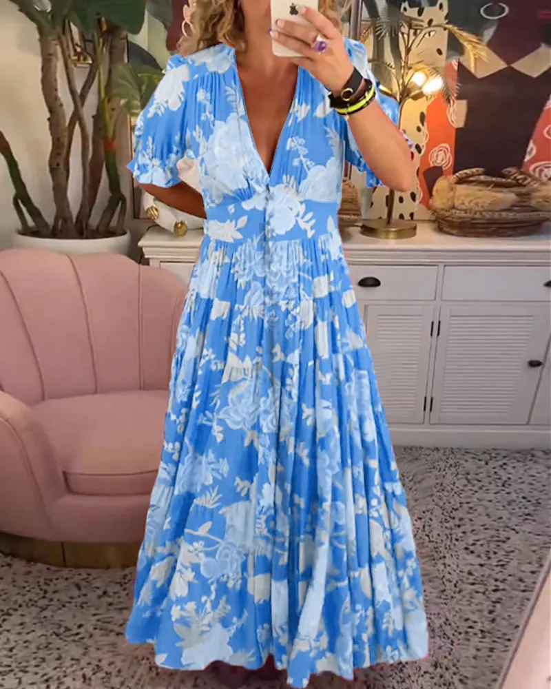 Amalia - Floral Print V-Neck Pocket Dress