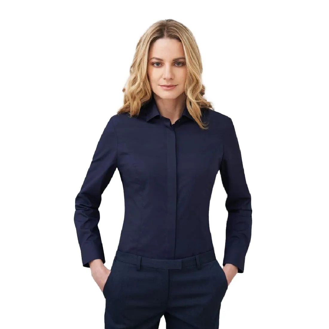 BA149-12 Brook Taverner Ladies Long Sleeve Parma Shirt Navy Size 12