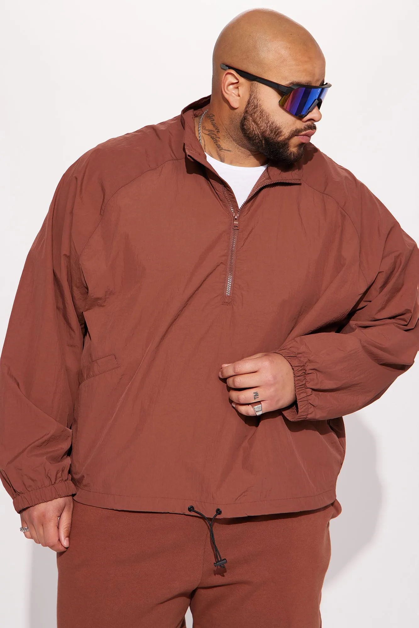Batter Up Crinkle Nylon Technical Anorak - Brown