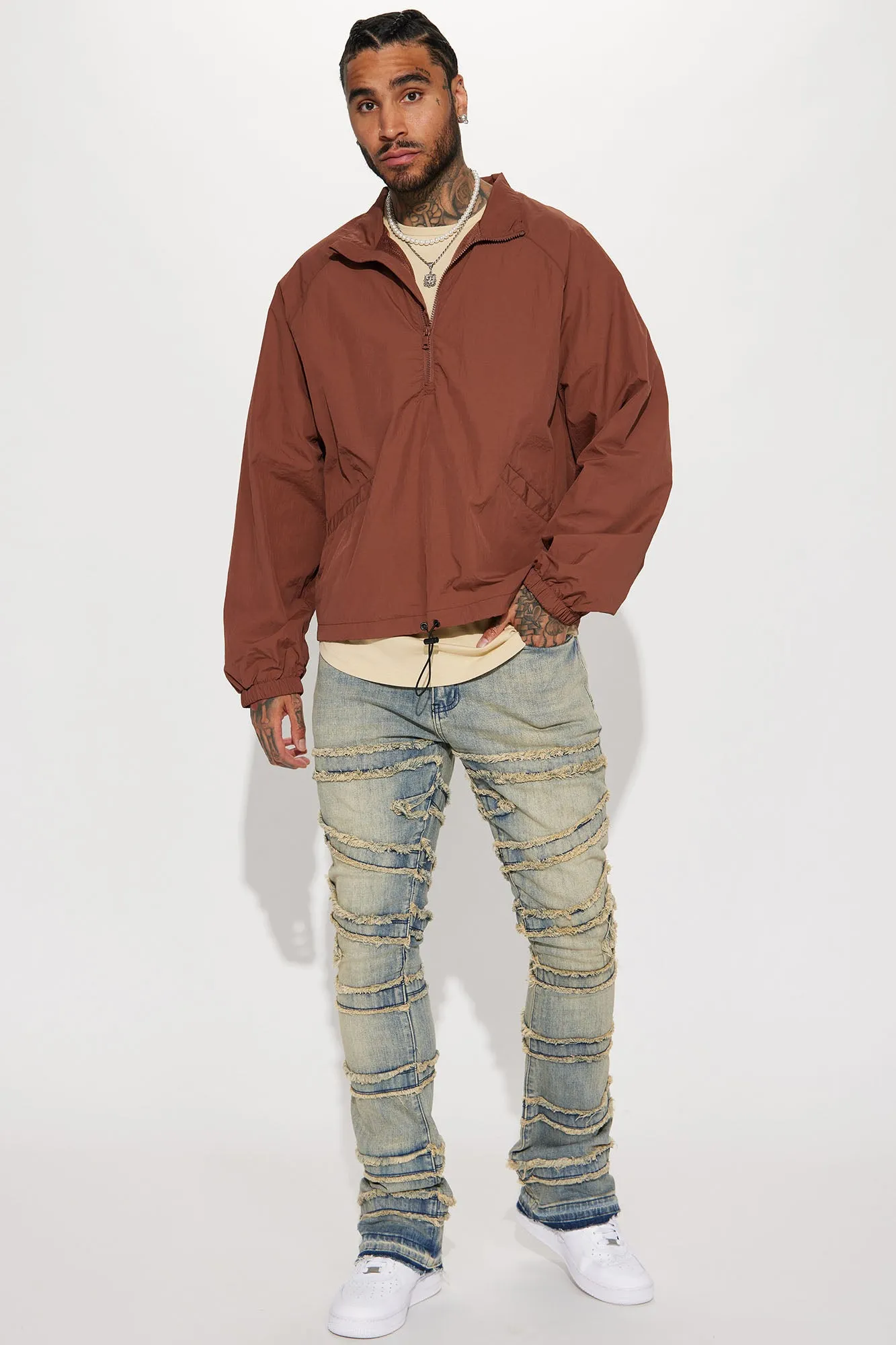Batter Up Crinkle Nylon Technical Anorak - Brown