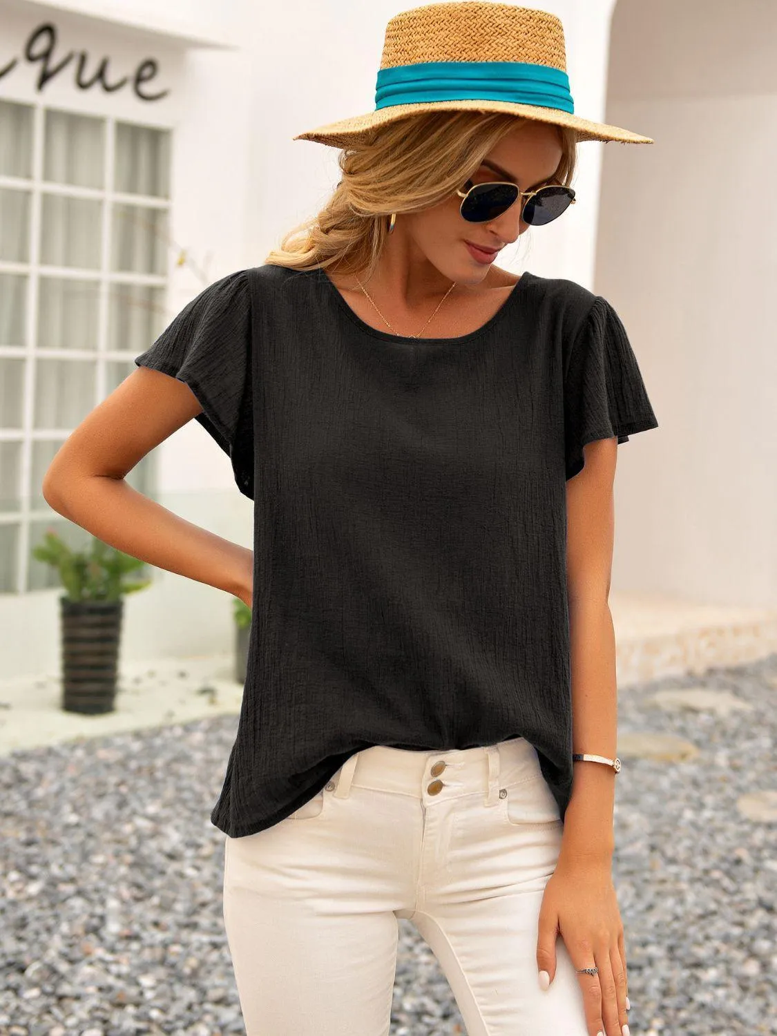 Best Self Black Tie Cutout Back Top