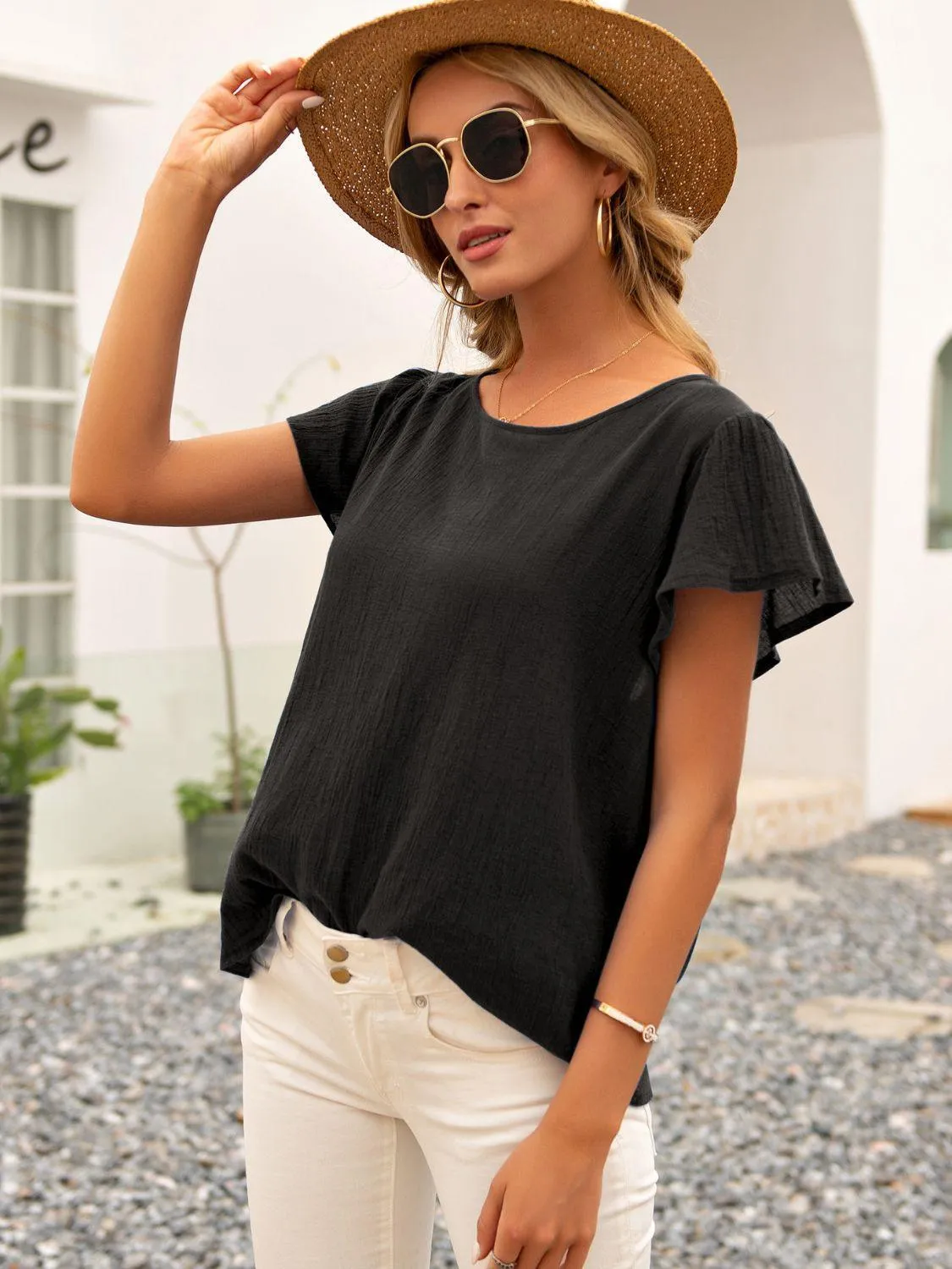 Best Self Black Tie Cutout Back Top