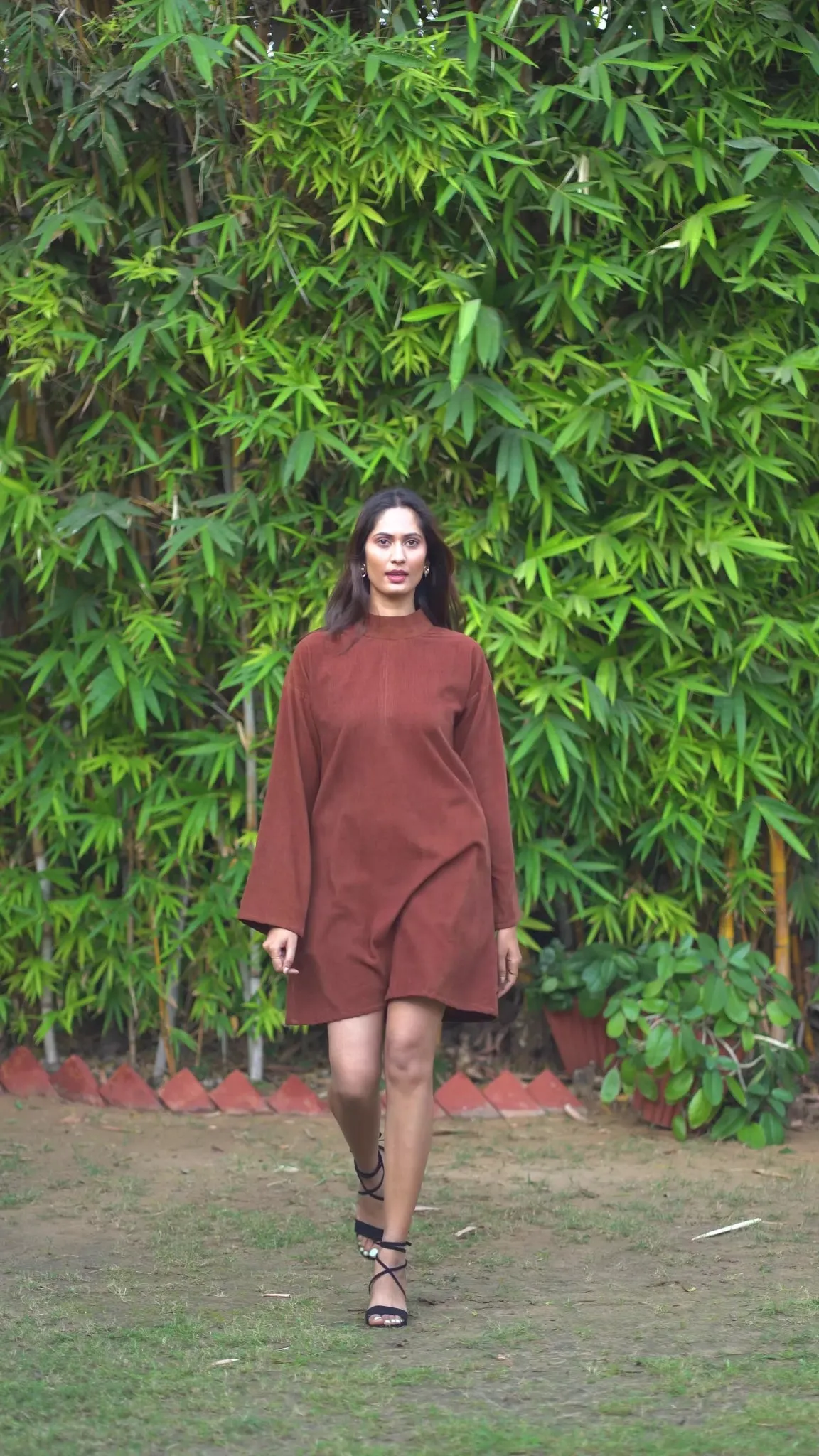 Black Warm Cotton Corduroy A-Line Short Dress