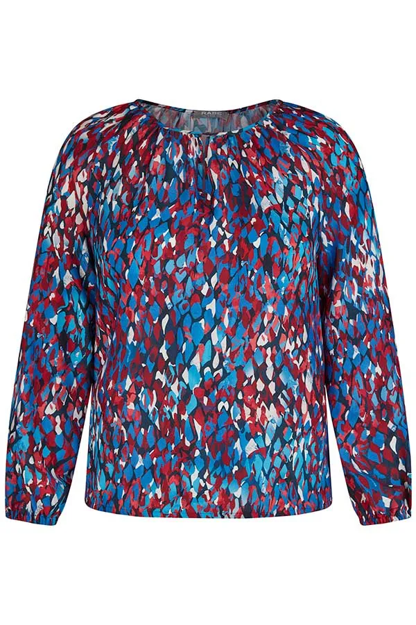 BLUE PINK ABSTRACT PRINT BLOUSE