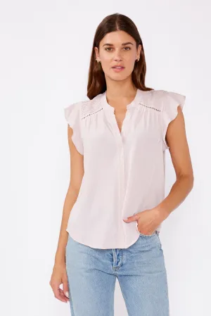 Brielle Short Flutter Sleeve Pintuck Top Blush
