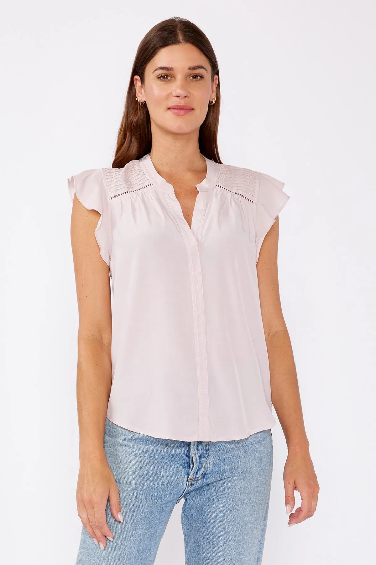 Brielle Short Flutter Sleeve Pintuck Top Blush