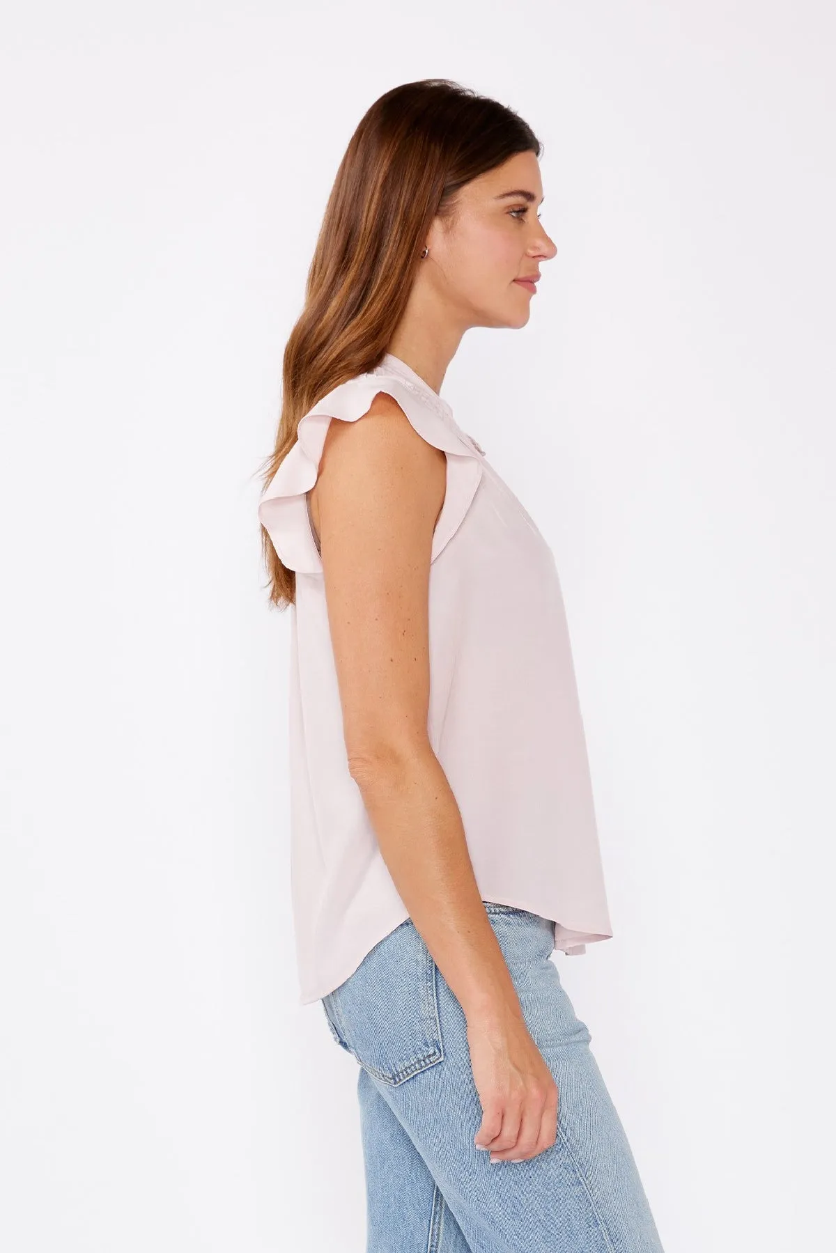 Brielle Short Flutter Sleeve Pintuck Top Blush