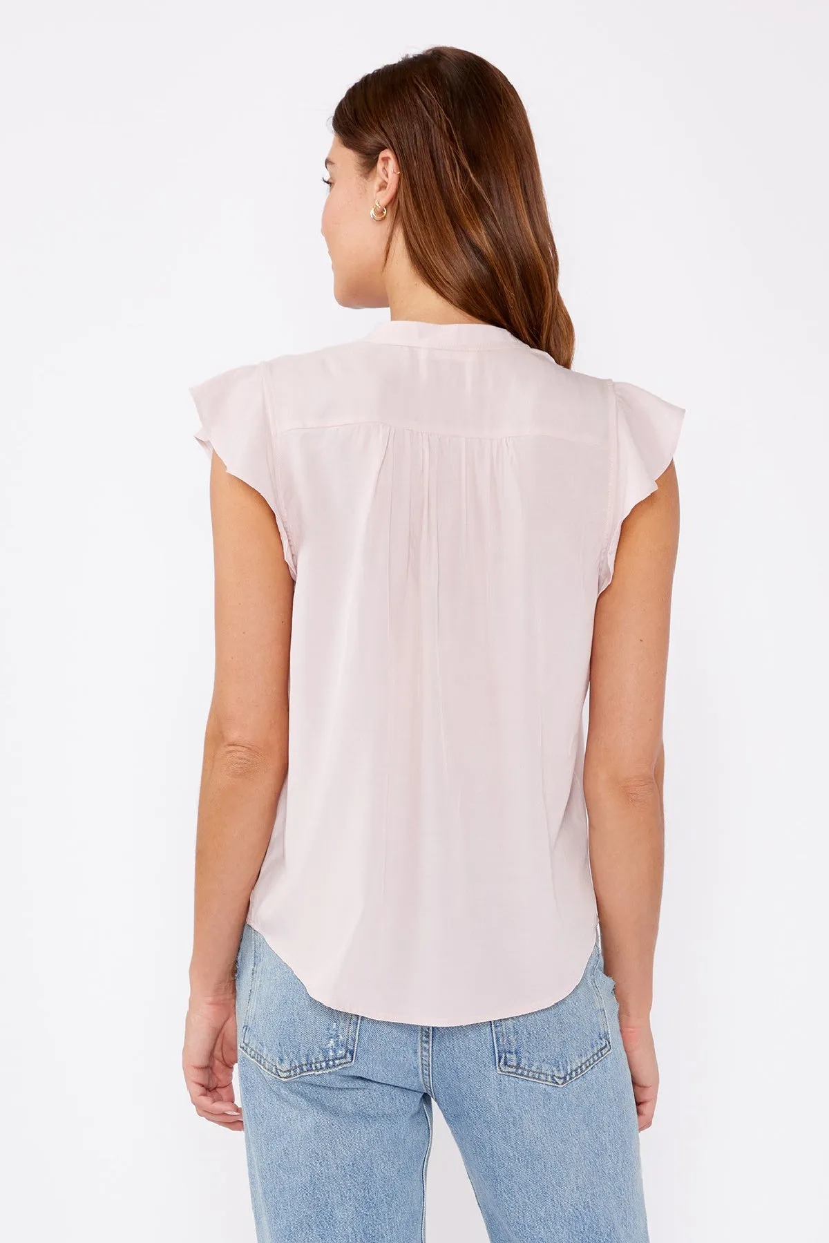 Brielle Short Flutter Sleeve Pintuck Top Blush