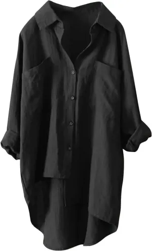 Button Down Blouses Tops Women Linen Shirts Autumn and Winter Work Daily Long Sleeved Slim Light Blue Shirt Top