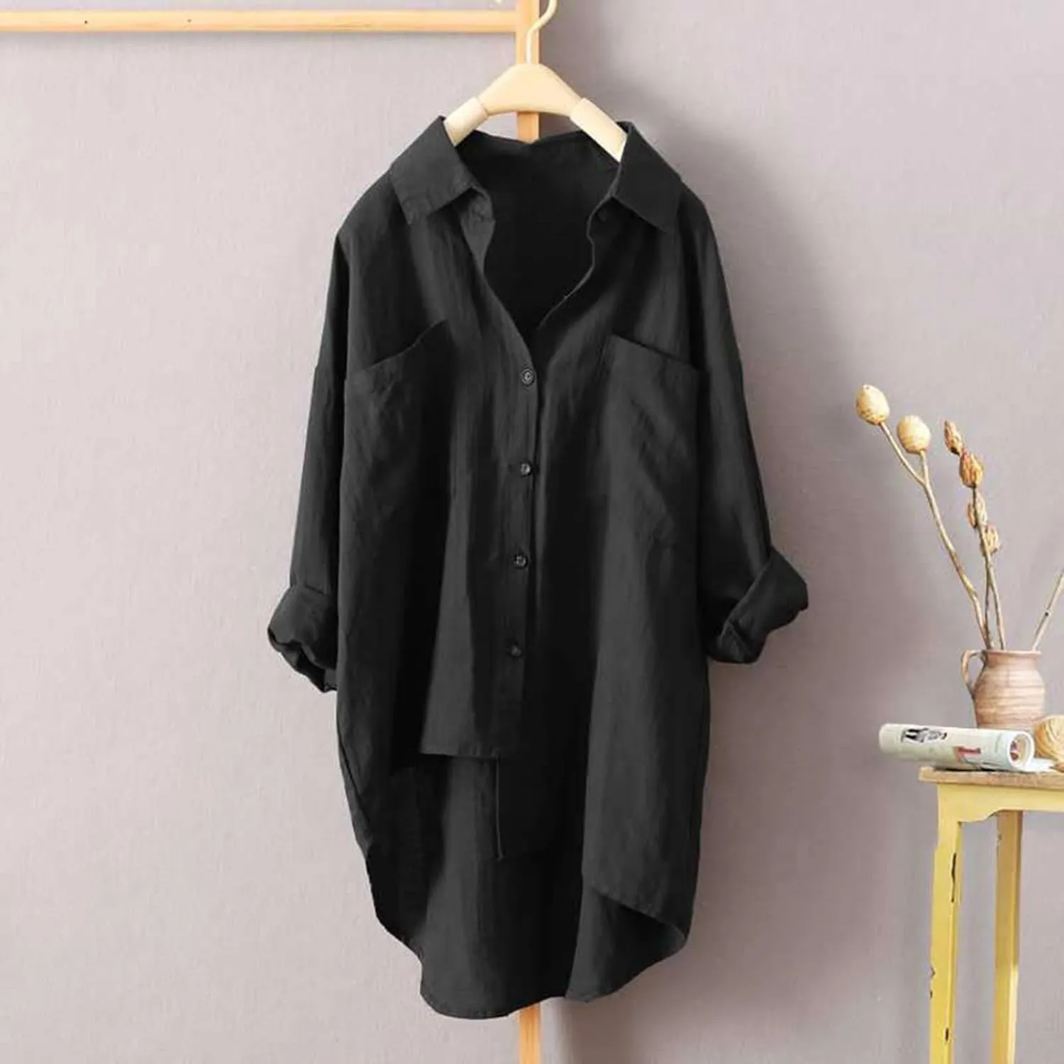 Button Down Blouses Tops Women Linen Shirts Autumn and Winter Work Daily Long Sleeved Slim Light Blue Shirt Top
