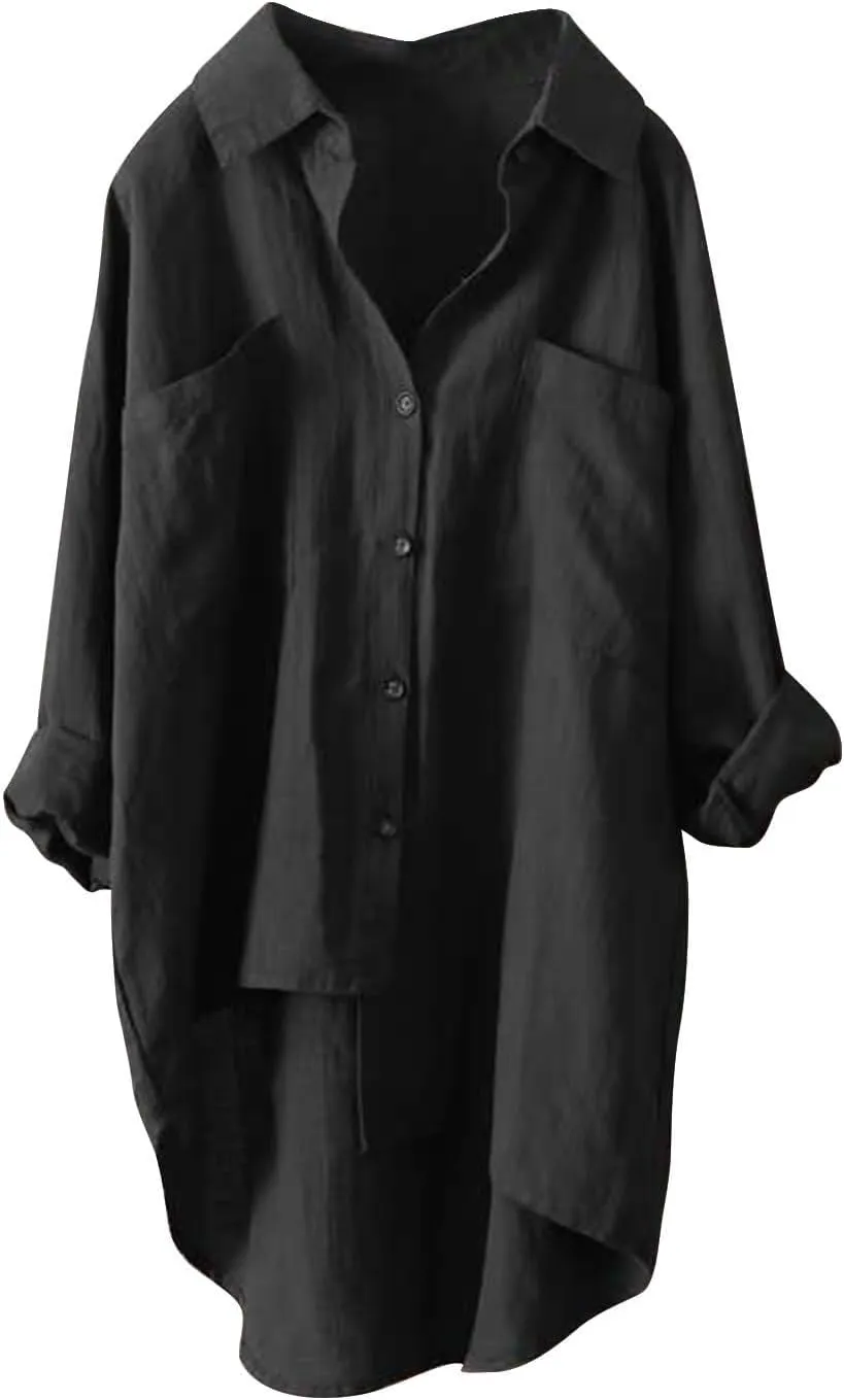 Button Down Blouses Tops Women Linen Shirts Autumn and Winter Work Daily Long Sleeved Slim Light Blue Shirt Top