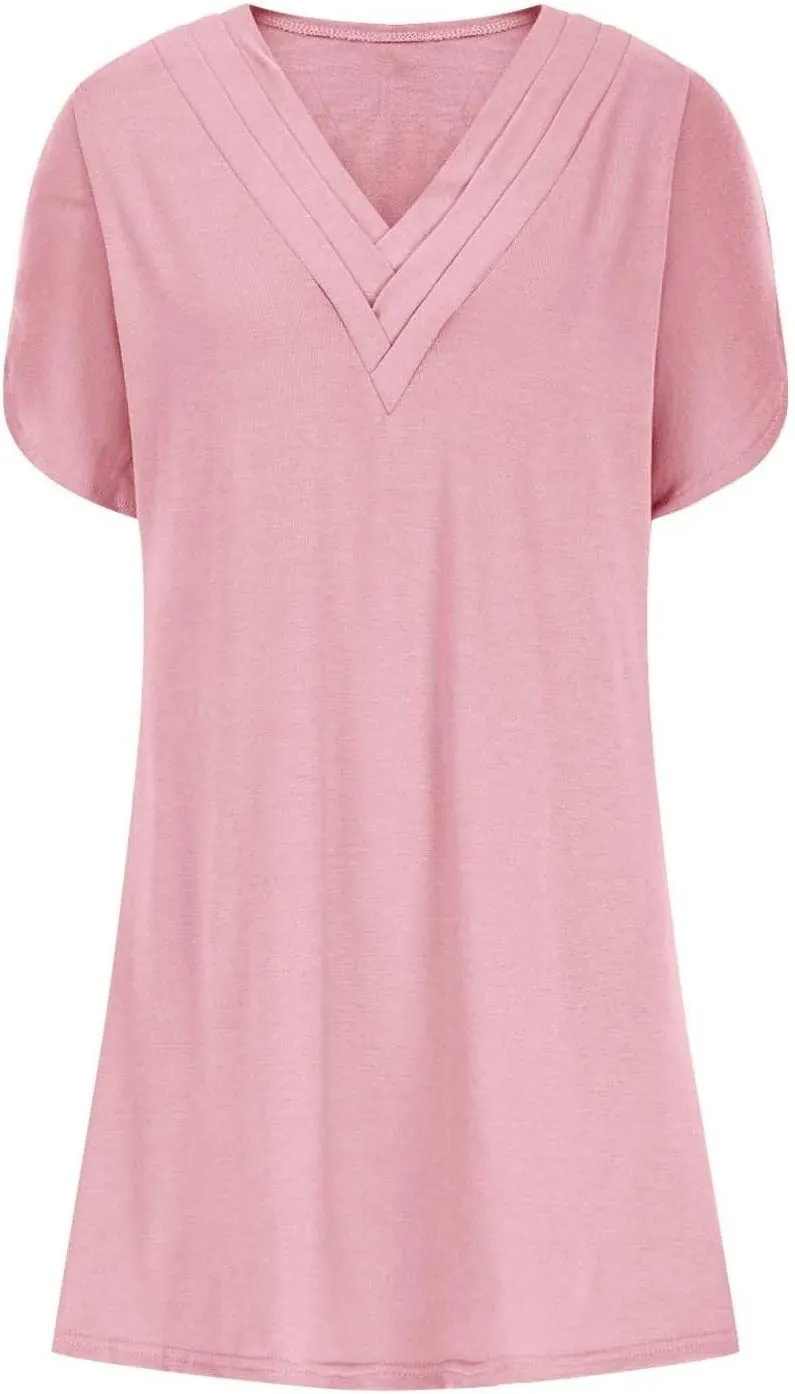 Casual Dresses for Women 2025 Solid V Neck Batwing Sleeve Mini Dress Summer Going Out Dress for Ladies