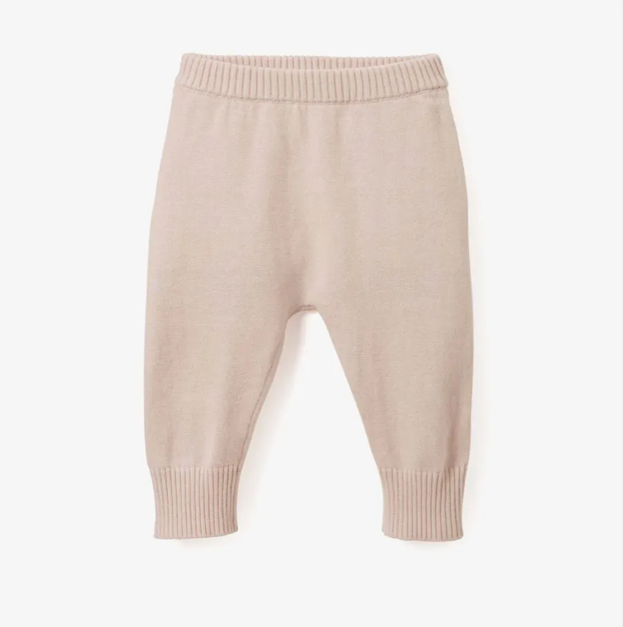 CHALK PINK FINE KNIT COTTON BABY PANT
