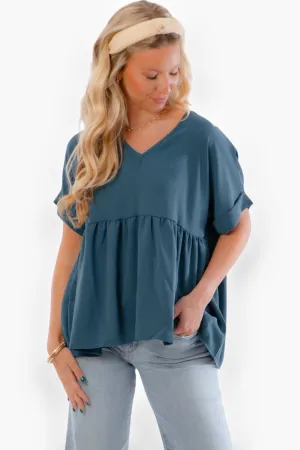 Chants Up Teal Short Sleeve Top