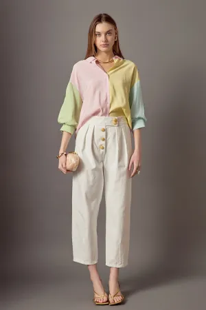 Color Block Volume Sleeves Shirt