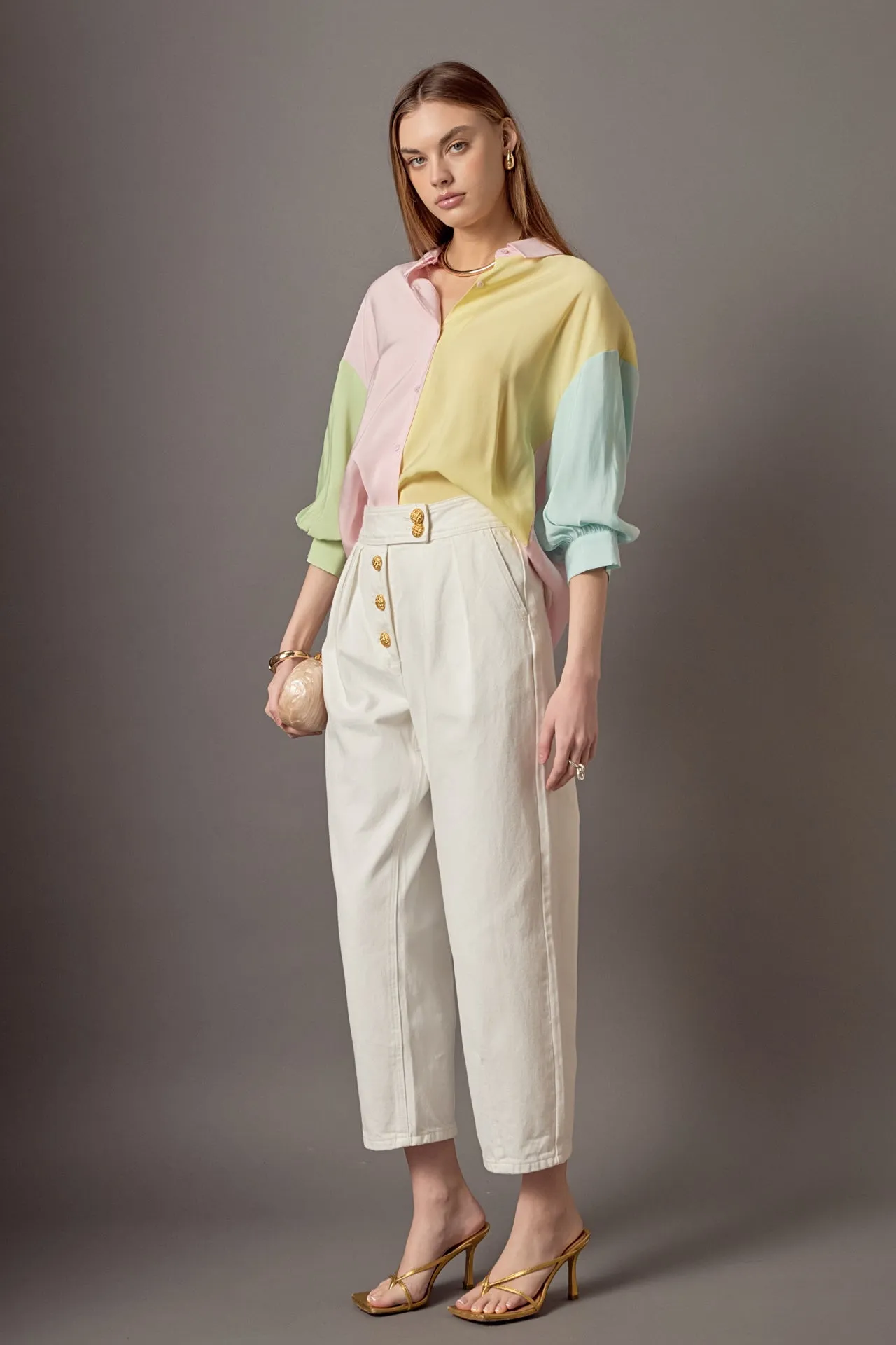 Color Block Volume Sleeves Shirt