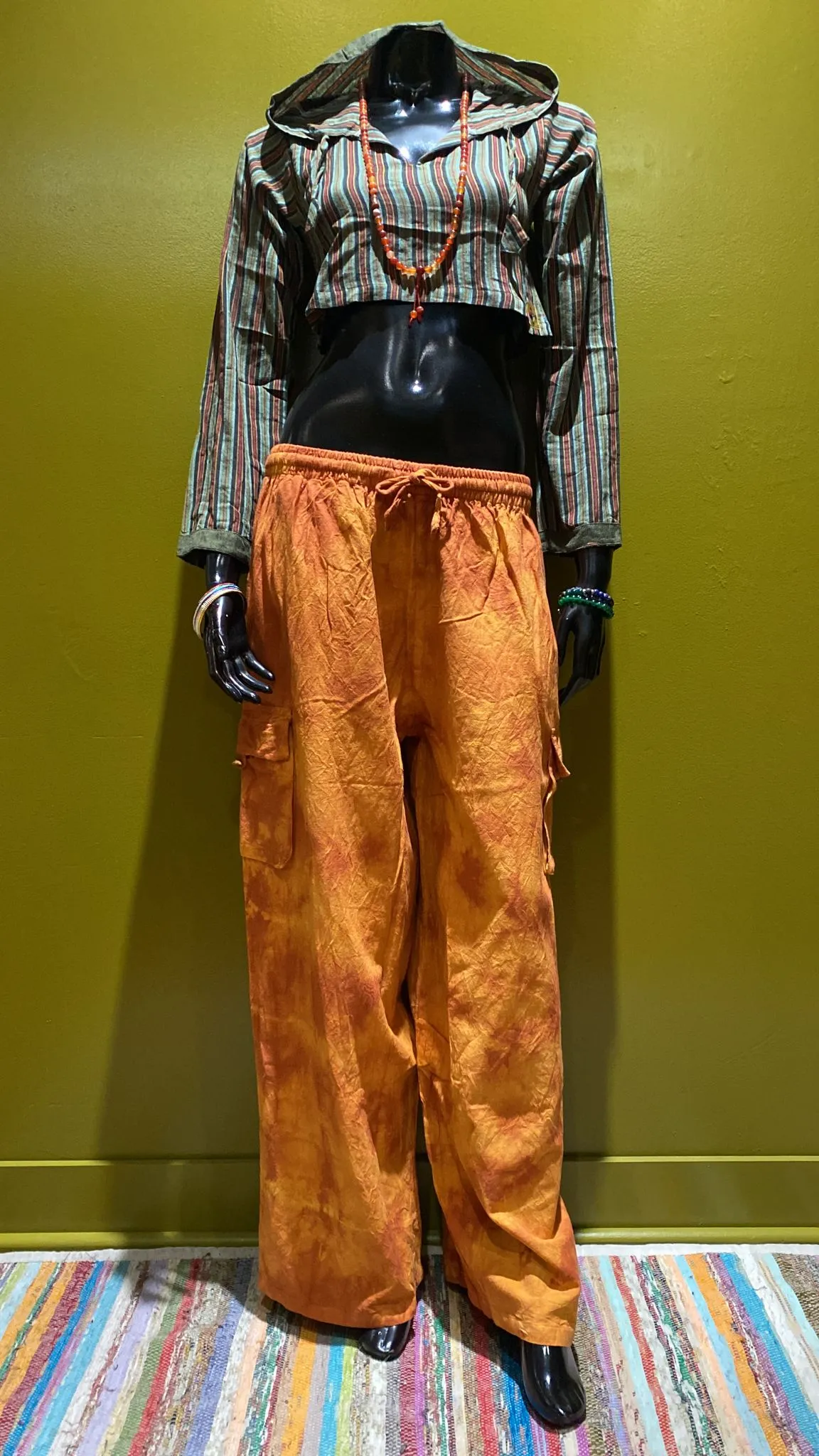 Cotton Full-Length Crop-Top Hoodie - Stripes