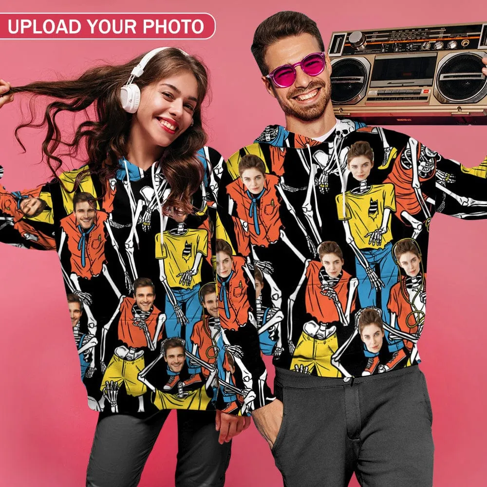 Custom Face Hoodie Skeleton Unisex Large Size Design Your Own Hoodie Personalized Loose Hoodie Top Outfits