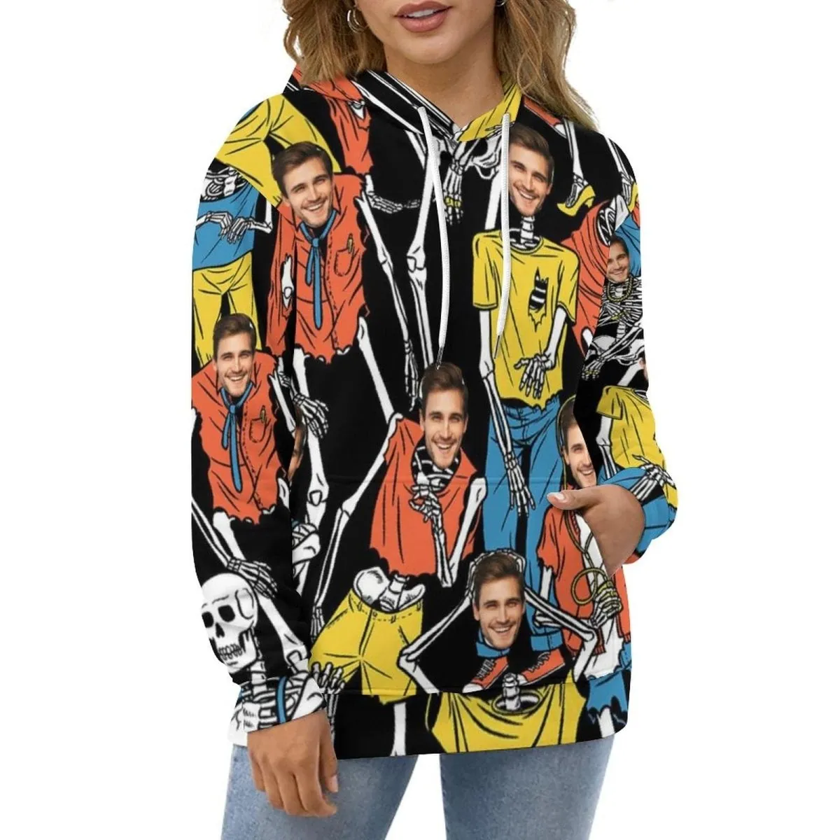 Custom Face Hoodie Skeleton Unisex Large Size Design Your Own Hoodie Personalized Loose Hoodie Top Outfits