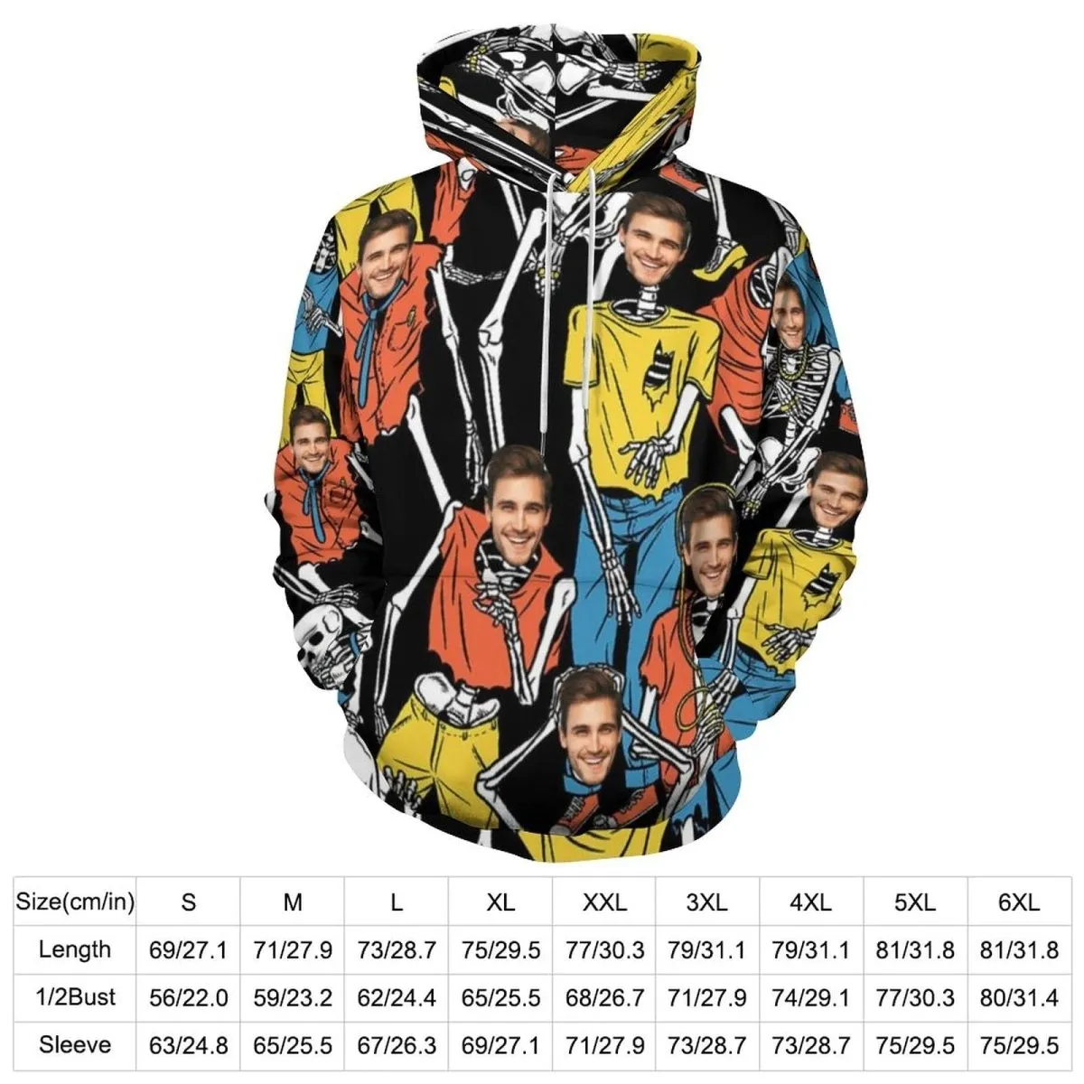 Custom Face Hoodie Skeleton Unisex Large Size Design Your Own Hoodie Personalized Loose Hoodie Top Outfits