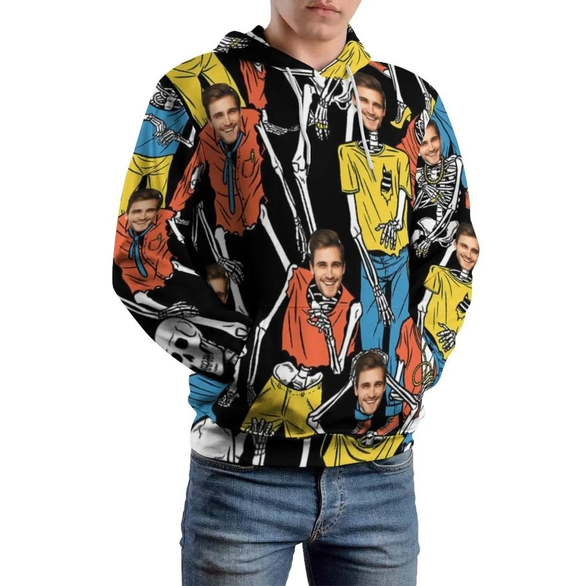 Custom Face Hoodie Skeleton Unisex Large Size Design Your Own Hoodie Personalized Loose Hoodie Top Outfits