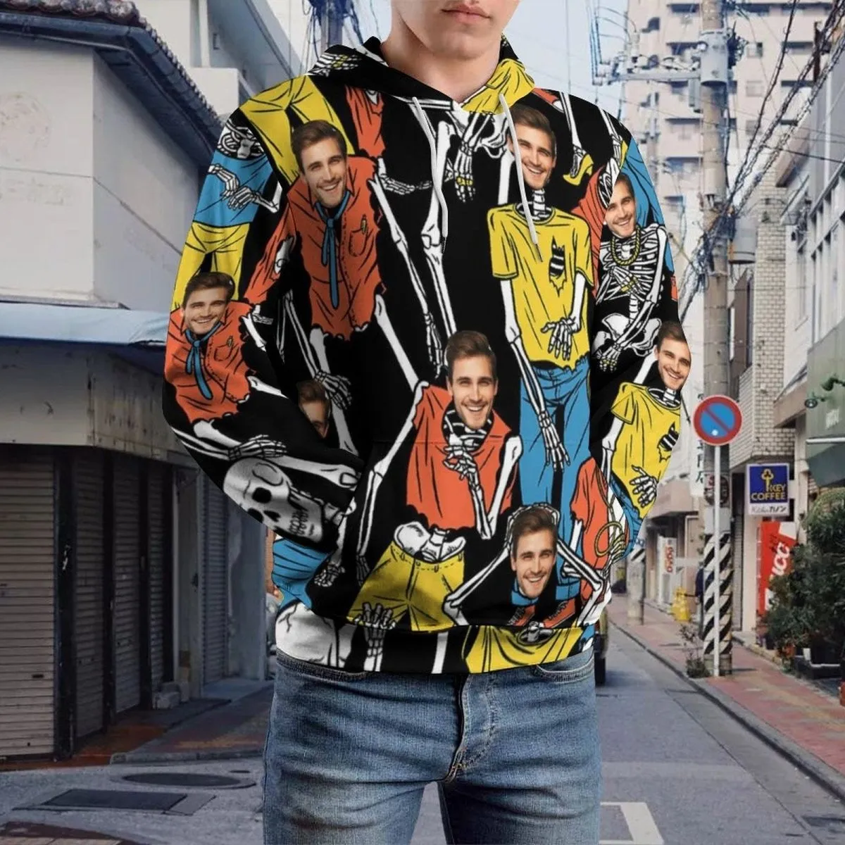 Custom Face Hoodie Skeleton Unisex Large Size Design Your Own Hoodie Personalized Loose Hoodie Top Outfits