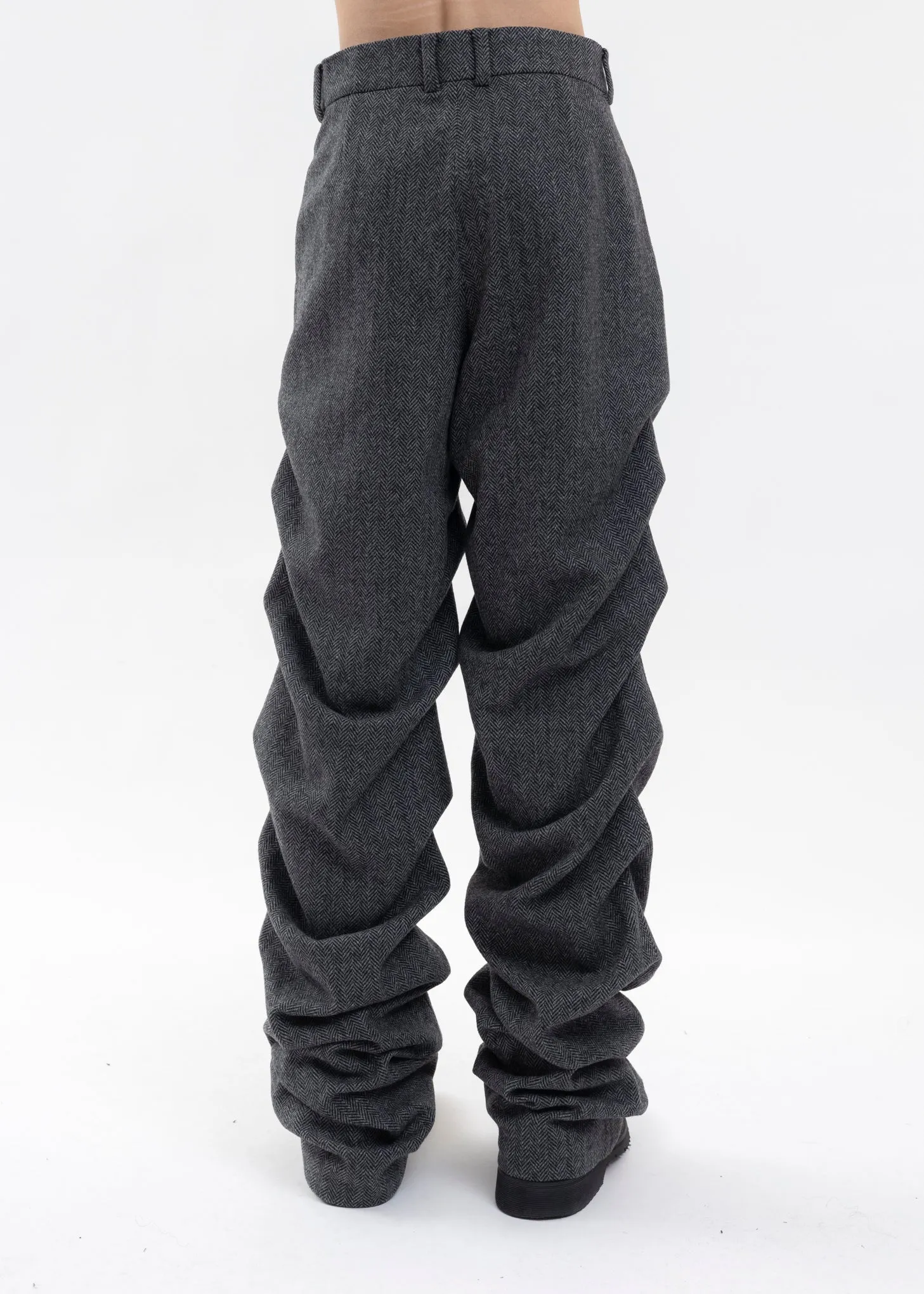 DARK GREY MENS HERRINGBONE SHIRRING SILM PANTS