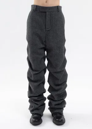 DARK GREY MENS HERRINGBONE SHIRRING SILM PANTS