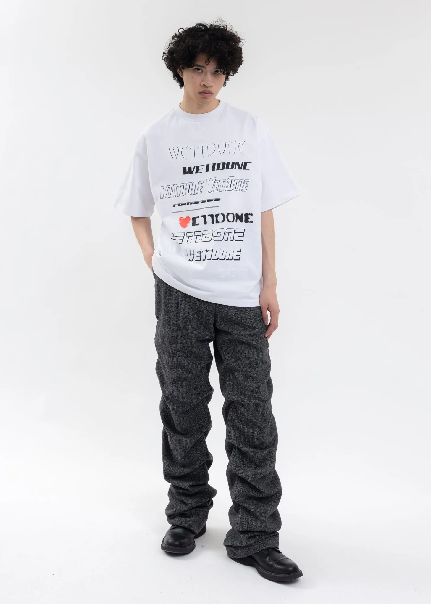 DARK GREY MENS HERRINGBONE SHIRRING SILM PANTS
