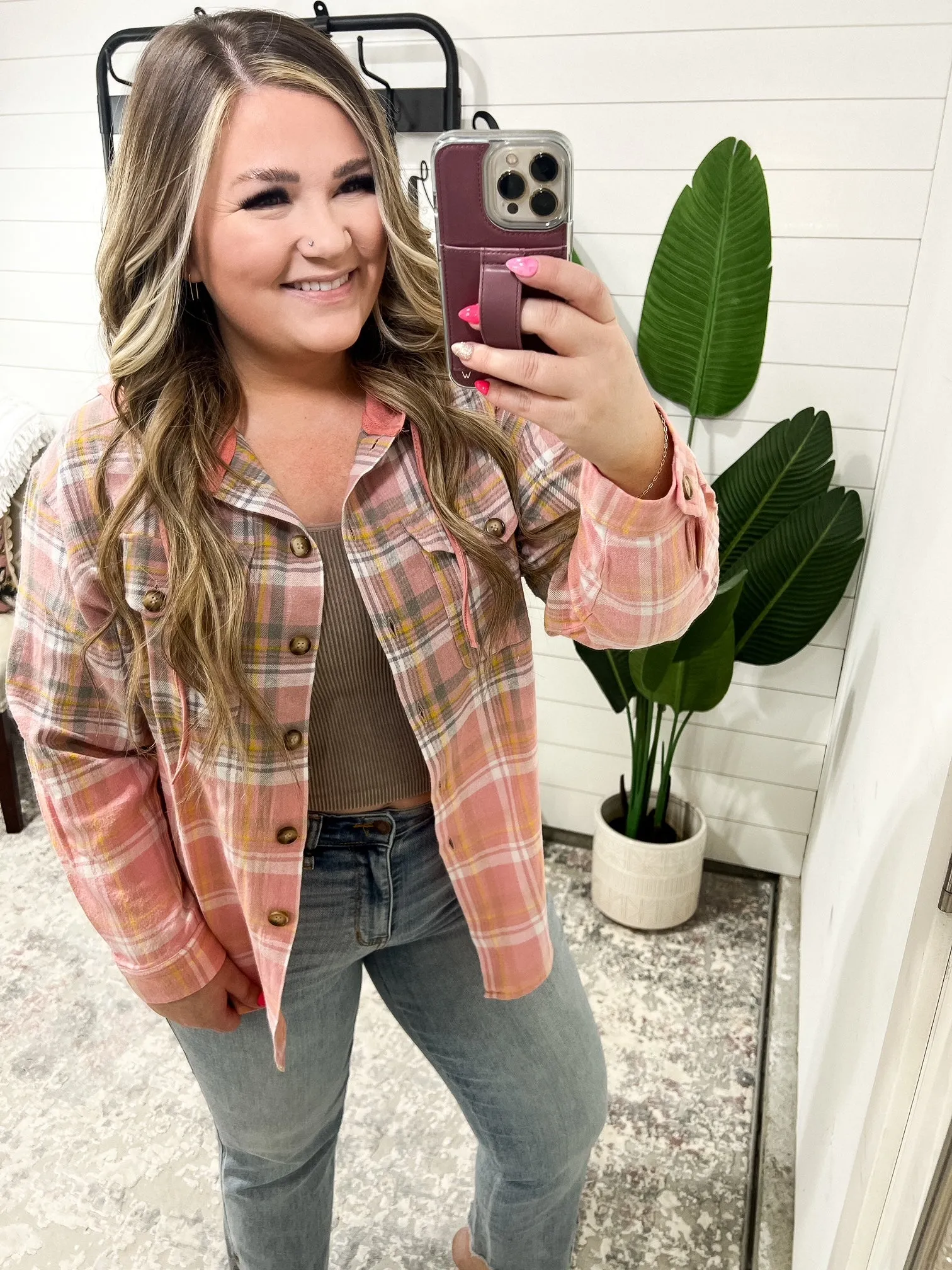 Daylight Dip Dye Plaid Hooded Shacket