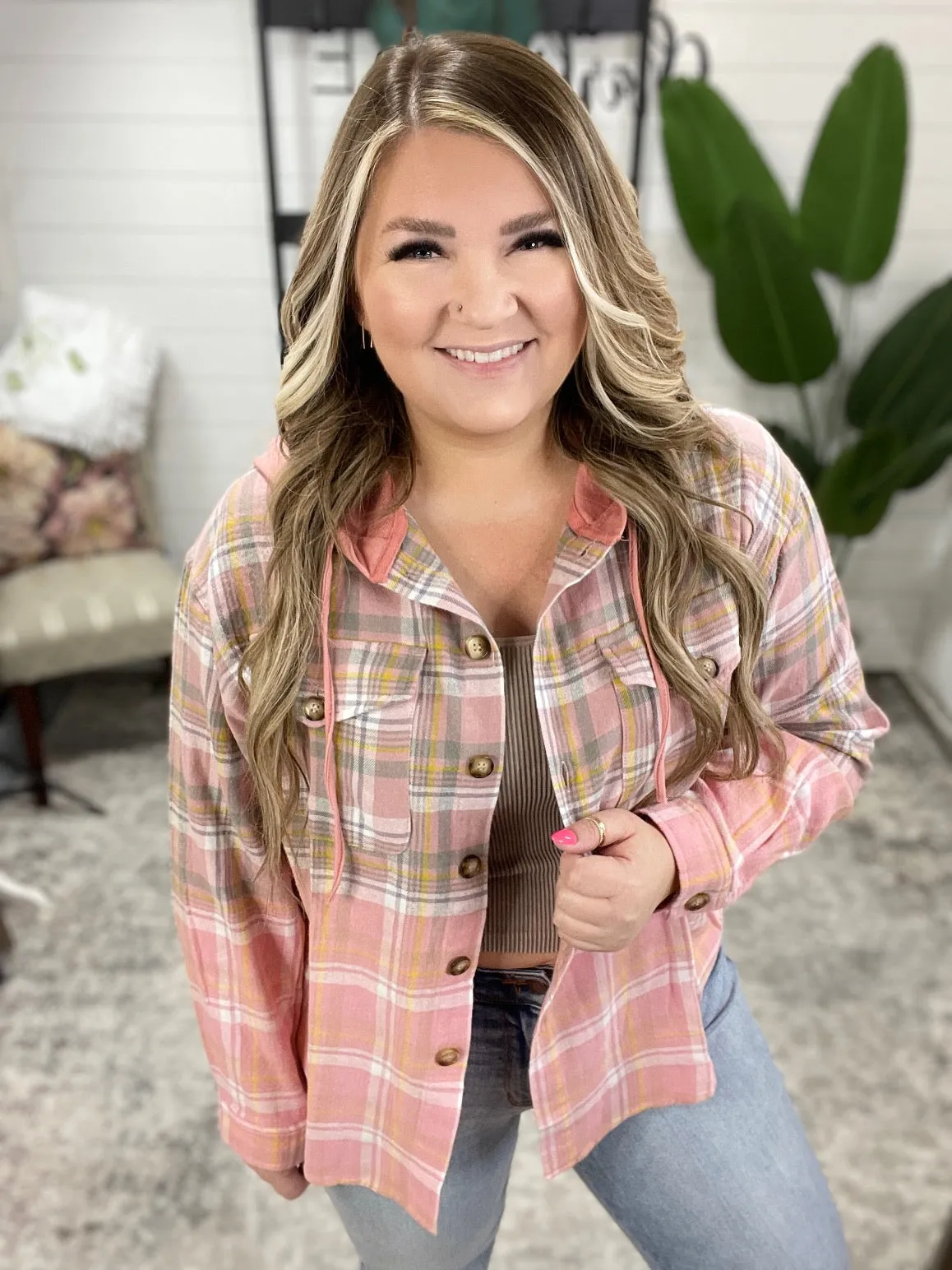 Daylight Dip Dye Plaid Hooded Shacket