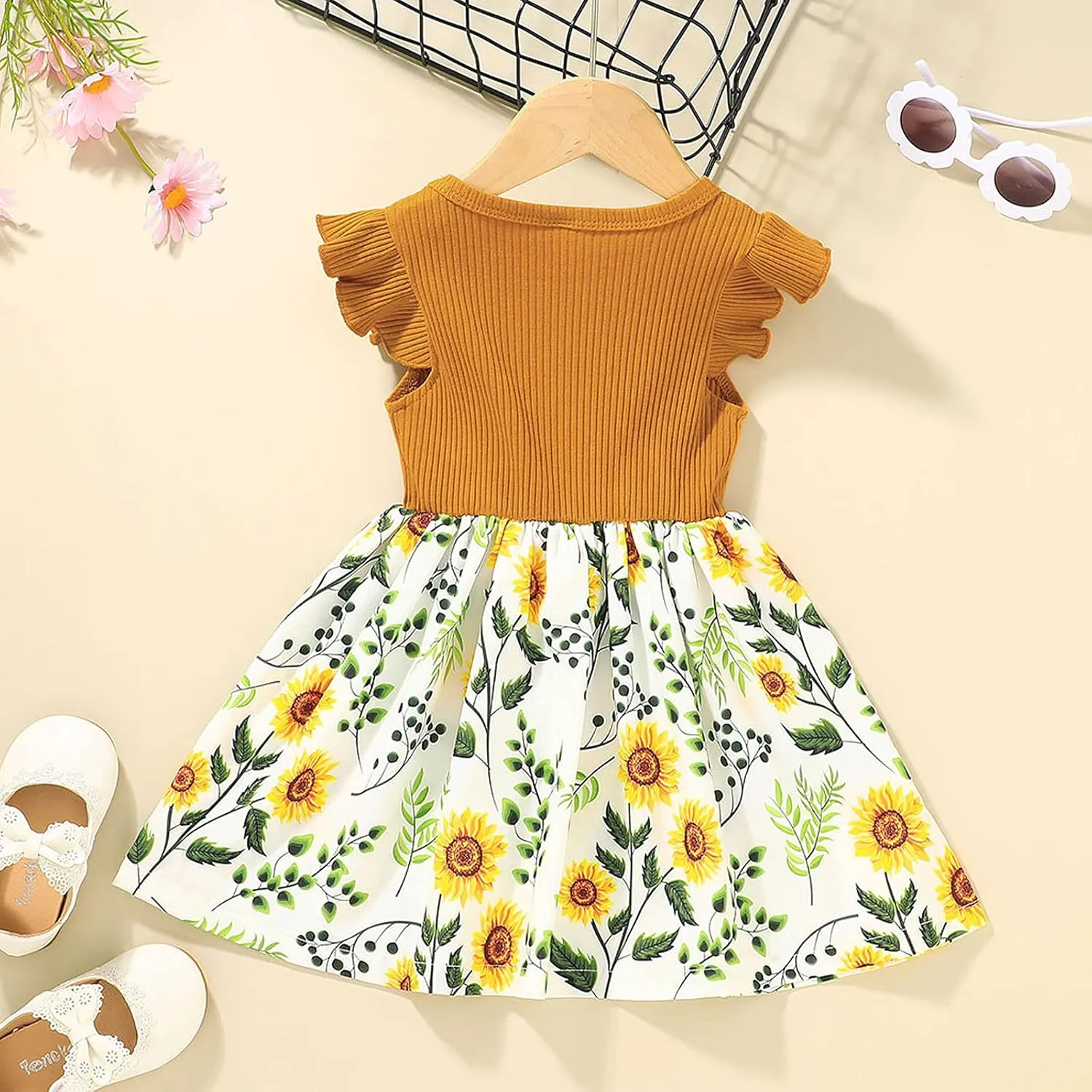 Dresses for Girls Summer Short Sleeve Toddler Dress Up Floral Graphic Cute Baby Dress Infant Dress Sundress 1-6 Years