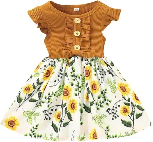Dresses for Girls Summer Short Sleeve Toddler Dress Up Floral Graphic Cute Baby Dress Infant Dress Sundress 1-6 Years
