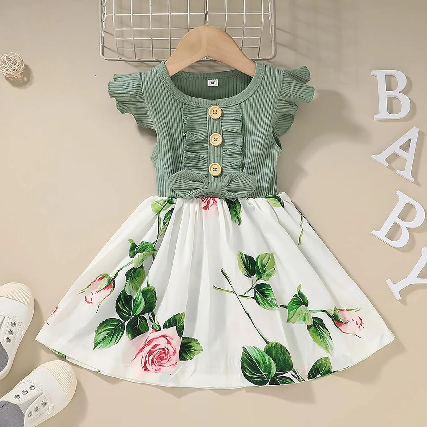 Dresses for Girls Summer Short Sleeve Toddler Dress Up Floral Graphic Cute Baby Dress Infant Dress Sundress 1-6 Years