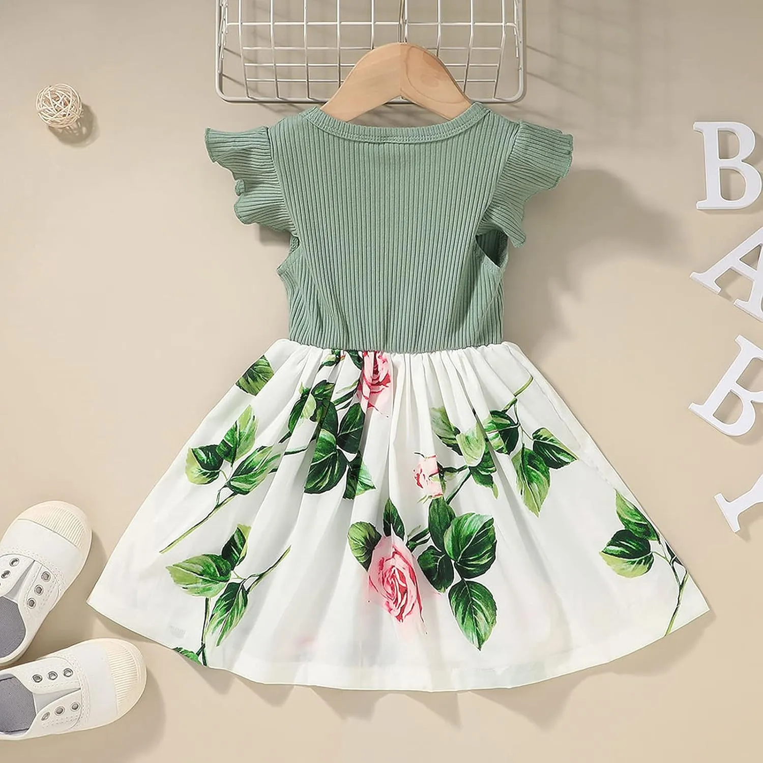 Dresses for Girls Summer Short Sleeve Toddler Dress Up Floral Graphic Cute Baby Dress Infant Dress Sundress 1-6 Years