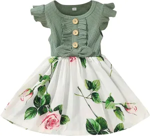 Dresses for Girls Summer Short Sleeve Toddler Dress Up Floral Graphic Cute Baby Dress Infant Dress Sundress 1-6 Years