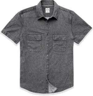 DubinikMens Short Sleeve Button Down Shirts Denim Short Sleeve Shirt Men Two Pocket Western Soft Work Casual Denim Shirt