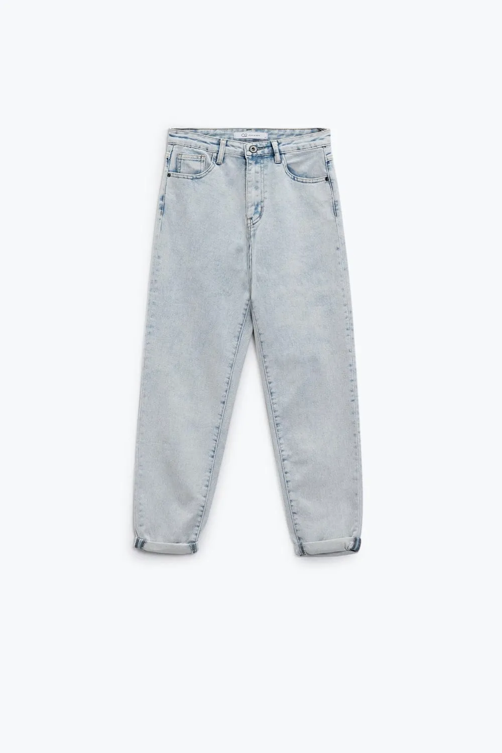 Five Pockets Mom Jeans Wash Effect With Folded Hem