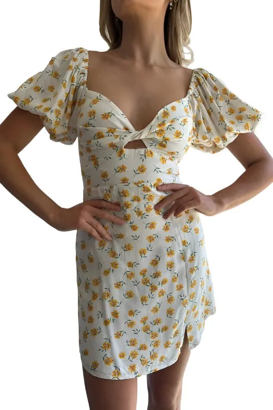 FLORAL PRINT PUFF SLEEVE MINI DRESS