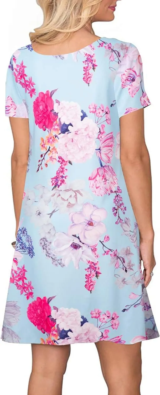 FZ FANTASTIC ZONE Women's Casual Summer T Shirt Dresses Short Sleeve Swing Dress with Pockets