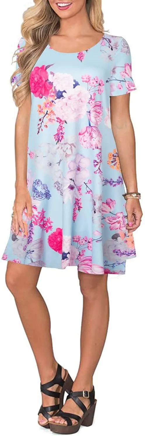 FZ FANTASTIC ZONE Women's Casual Summer T Shirt Dresses Short Sleeve Swing Dress with Pockets
