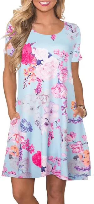 FZ FANTASTIC ZONE Women's Casual Summer T Shirt Dresses Short Sleeve Swing Dress with Pockets
