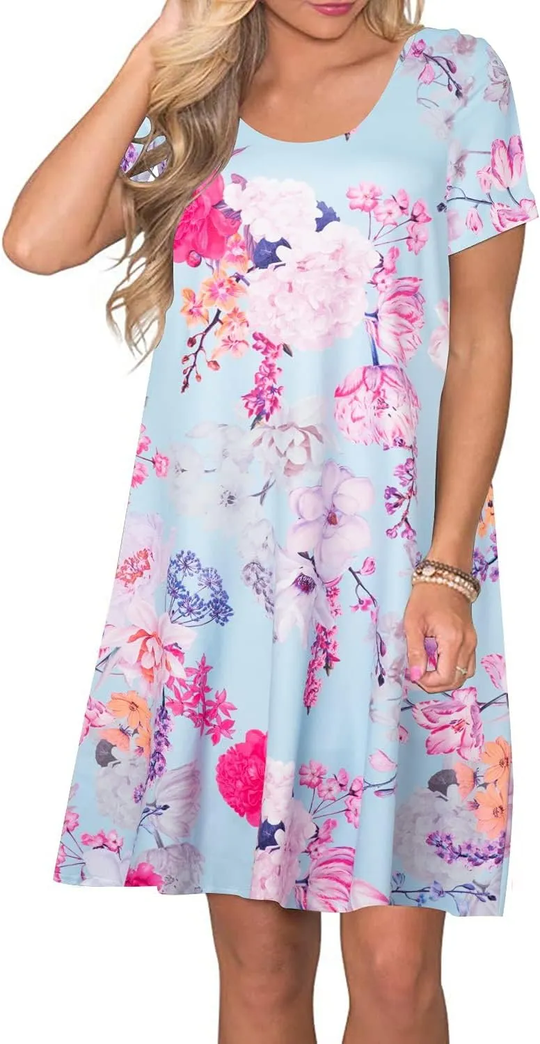 FZ FANTASTIC ZONE Women's Casual Summer T Shirt Dresses Short Sleeve Swing Dress with Pockets