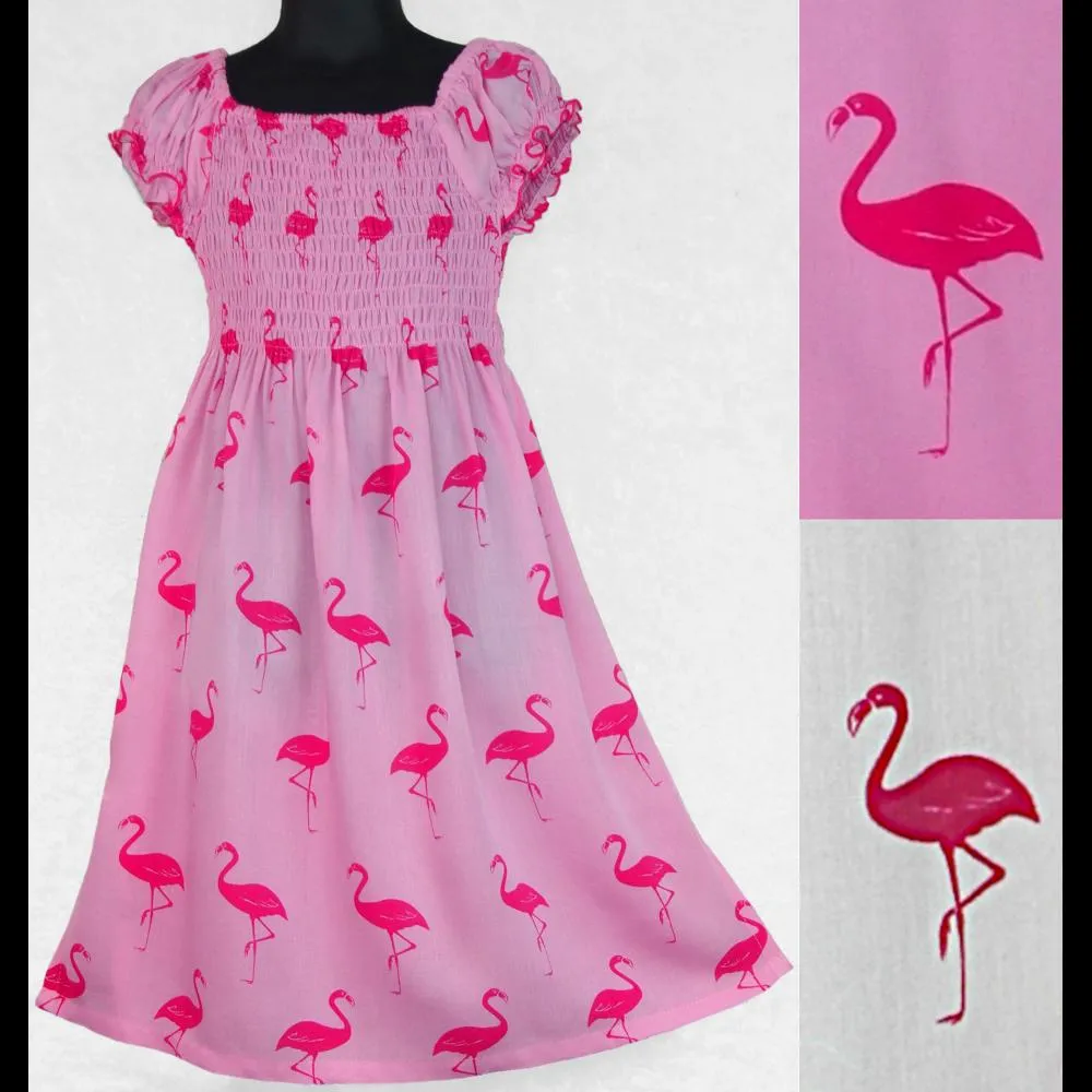 Girl's Flamingo Short Sleeve Dress (Ages: 4, 6, 8)