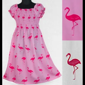 Girl's Flamingo Short Sleeve Dress (Ages: 4, 6, 8)