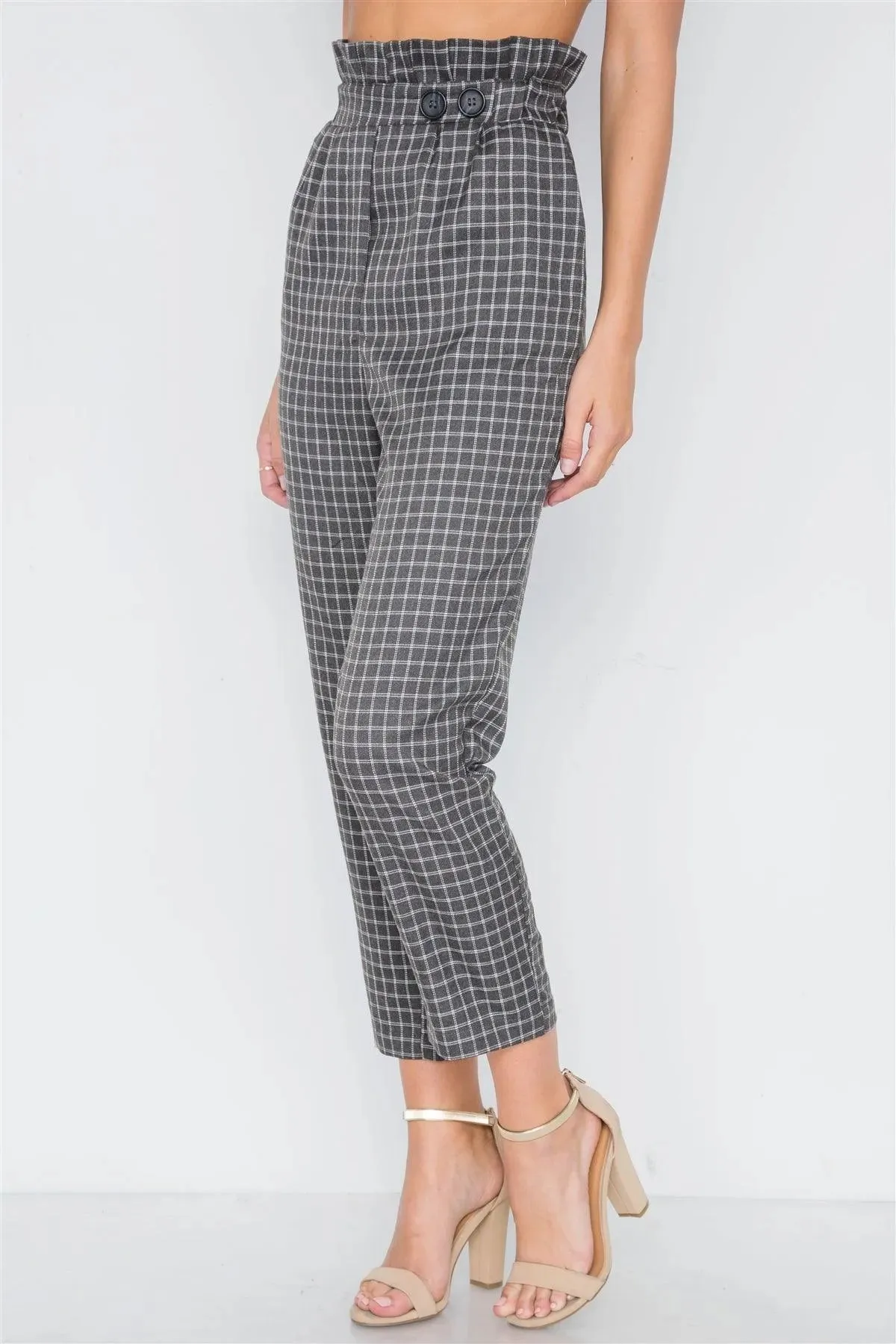 Grey And White Plaid Paper Bag Pants /3-2-1